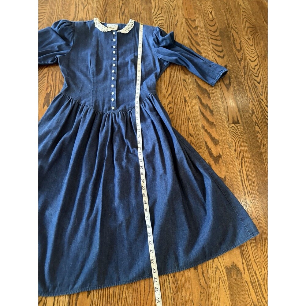 VTG 80s 100% Cotton Denim Button Up Peasant Dress Boho Prairie Size 11/12 USA - Picture 10 of 10